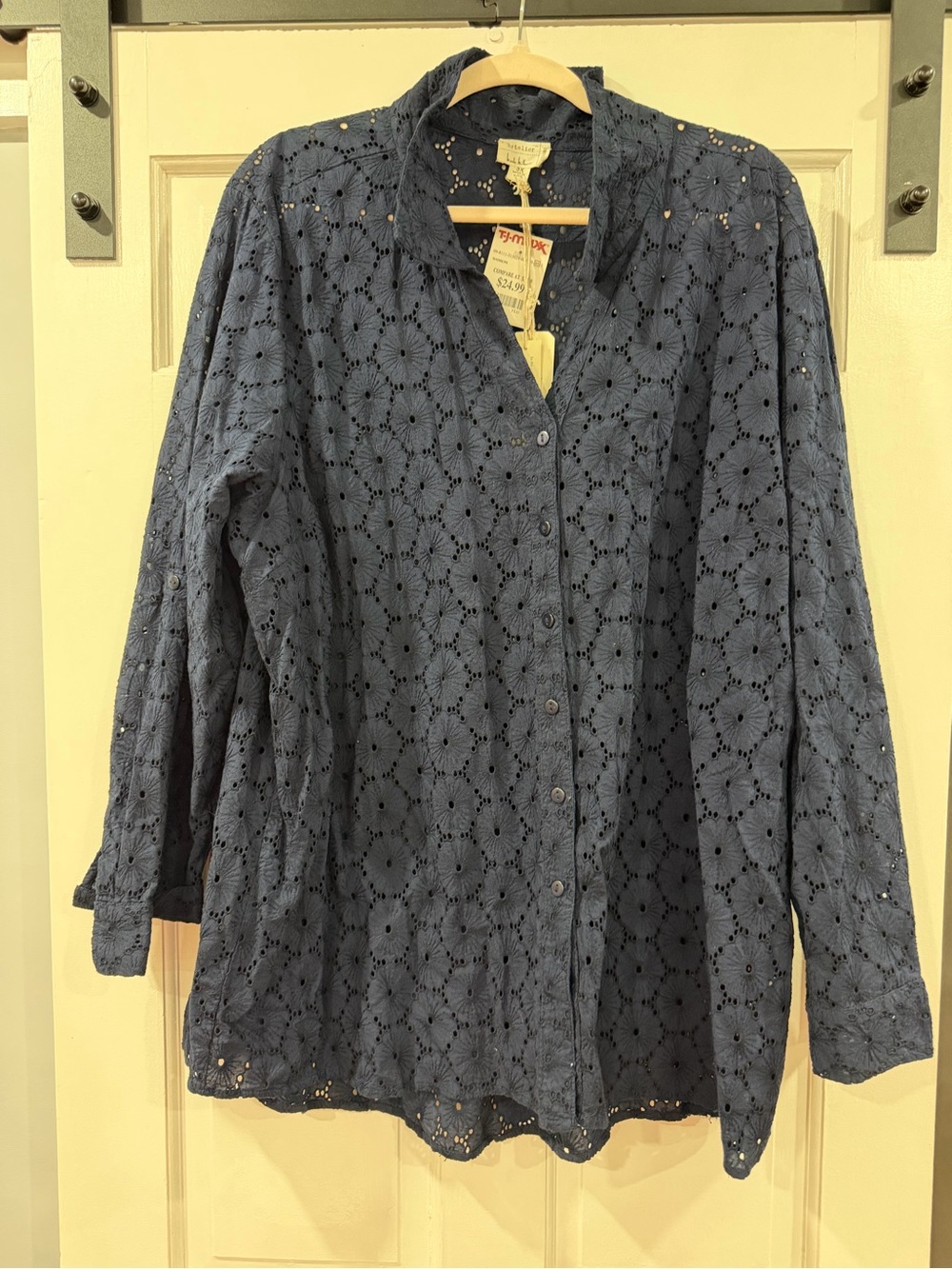 Blue Eyelet Button-Up Blouse
